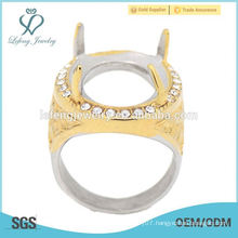 Hottest indonesia crystal gold&silver ring without stone indonesia men's ring